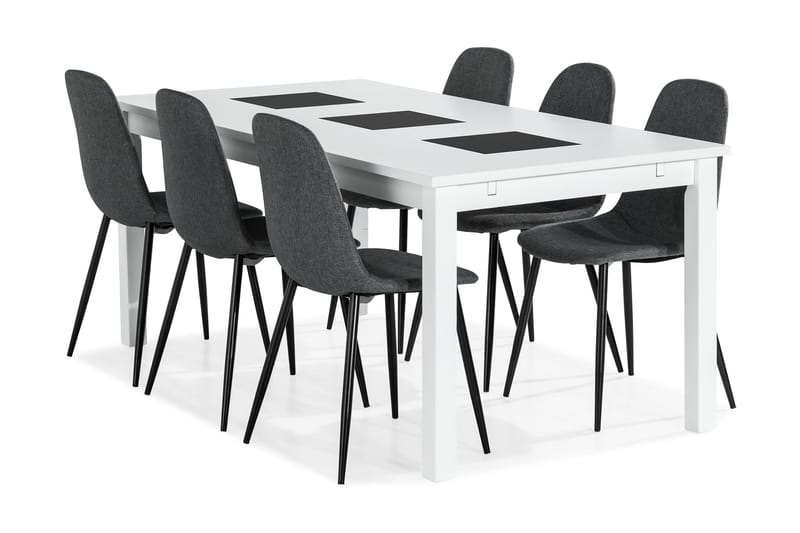 Jasmin Spisegruppe med 6 Nibe Stoler - Hvit/Grå/Svart - Møbler - Bord - Spisegrupper