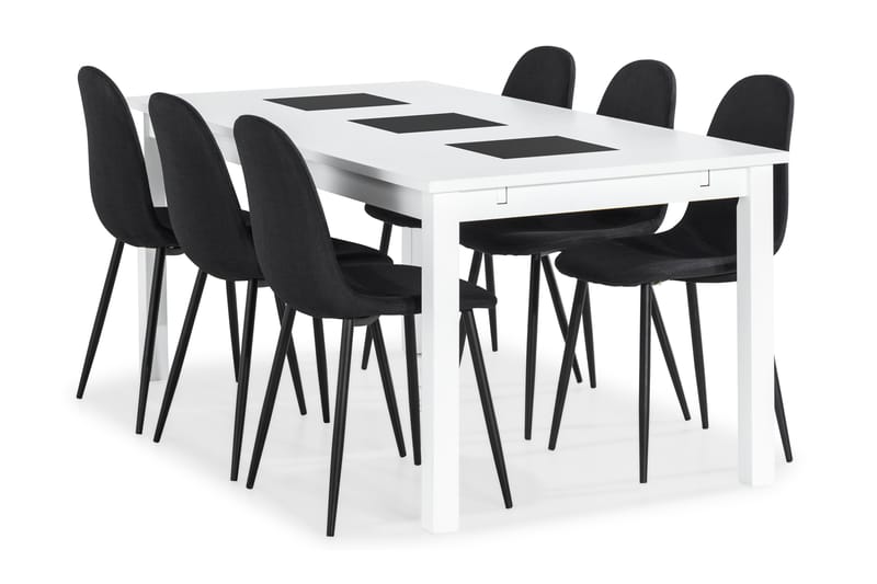 Jasmin Spisegruppe med 6 Nibe Stoler - Hvit/Svart - Møbler - Bord - Spisegrupper