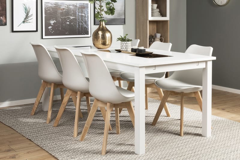 Jasmin Spisegruppe med 6 Stil Stoler - Hvit - Møbler - Bord - Spisegrupper