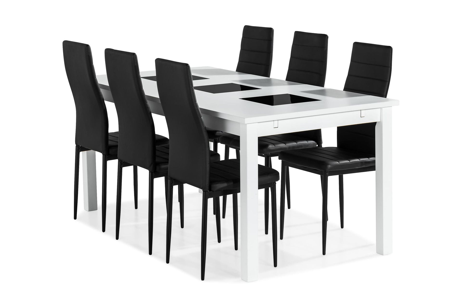 Jasmin Spisegruppe med 6 Ted Stoler - Hvit/Sort/PU - Møbler - Bord - Spisegrupper