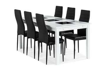 Jasmin Spisegruppe med 6 Ted Stoler - Hvit/Sort/PU - Møbler - Bord - Spisegrupper