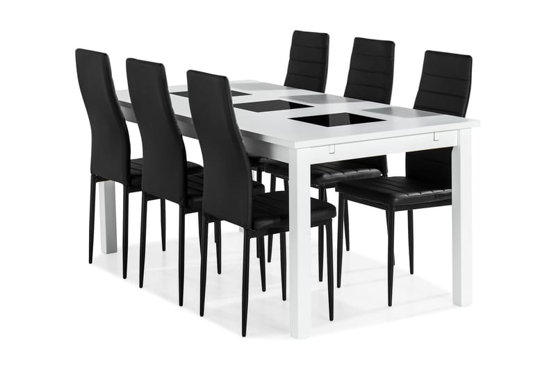 Jasmin Spisegruppe med 6 Ted Stoler - Hvit/Sort/PU - Møbler - Bord - Spisegrupper