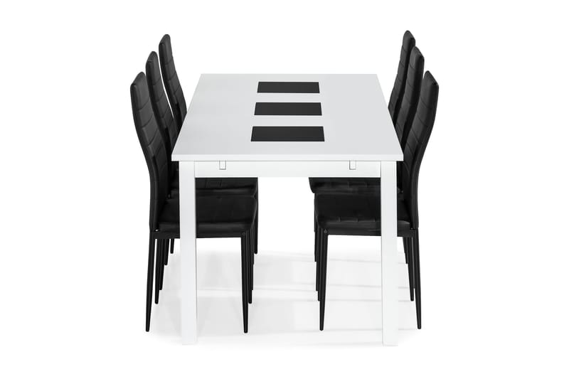 Jasmin Spisegruppe med 6 Ted Stoler - Hvit/Sort/PU - Møbler - Bord - Spisegrupper