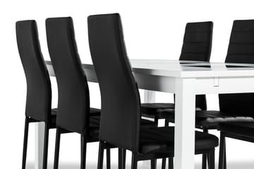 Jasmin Spisegruppe med 6 Ted Stoler - Hvit/Sort/PU - Møbler - Bord - Spisegrupper
