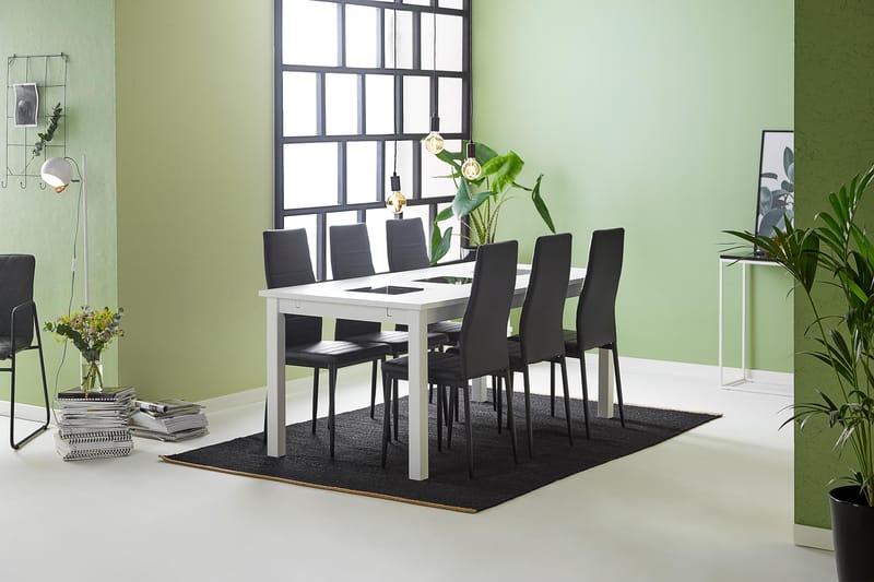 Jasmin Spisegruppe med 6 Ted Stoler - Hvit/Sort/PU - Møbler - Bord - Spisegrupper