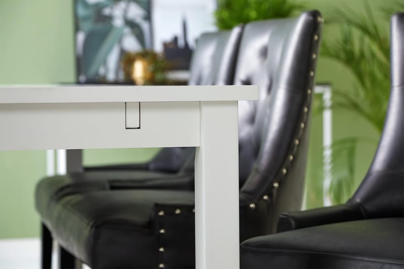 Jasmin Spisegruppe med 6 Tuva Lenestol - Hvit/Svart PU - Møbler - Bord - Spisegrupper