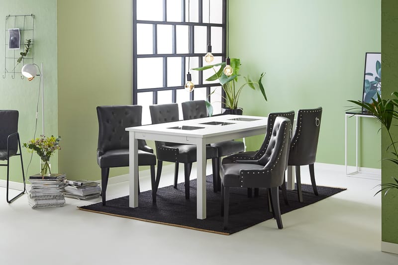 Jasmin Spisegruppe med 6 Tuva Lenestol - Hvit/Svart PU - Møbler - Bord - Spisegrupper