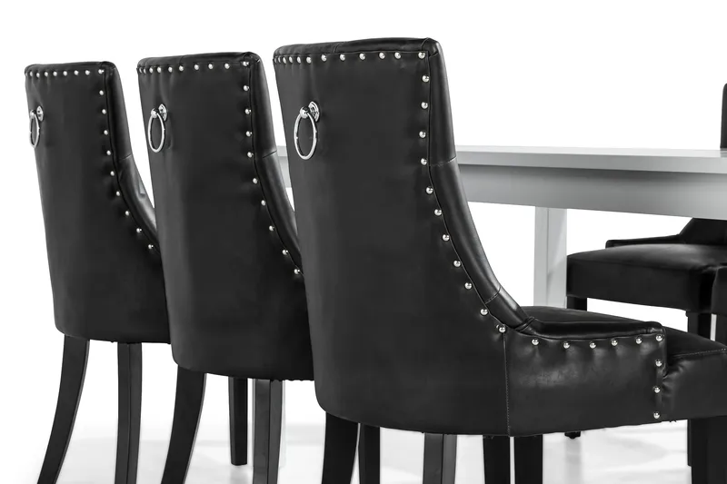 Jasmin Spisegruppe med 6 Tuva Lenestol - Hvit/Svart PU - Møbler - Bord - Spisegrupper