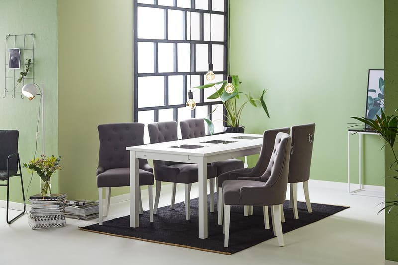 Jasmin Spisegruppe med 6 Viktoria Stoler - Hvit/Grå - Møbler - Bord - Spisegrupper