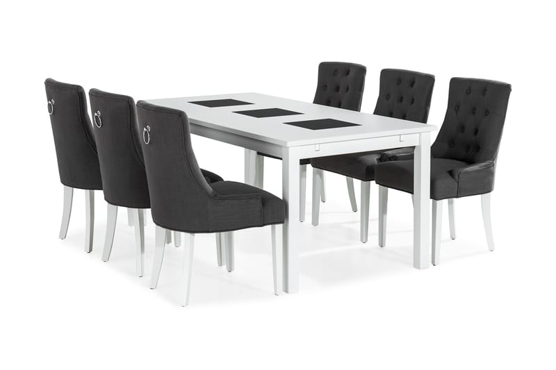 Jasmin Spisegruppe med 6 Viktoria Stoler - Hvit/Grå - Møbler - Bord - Spisegrupper