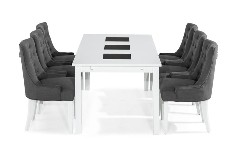 Jasmin Spisegruppe med 6 Viktoria Stoler - Hvit/Grå - Møbler - Bord - Spisegrupper