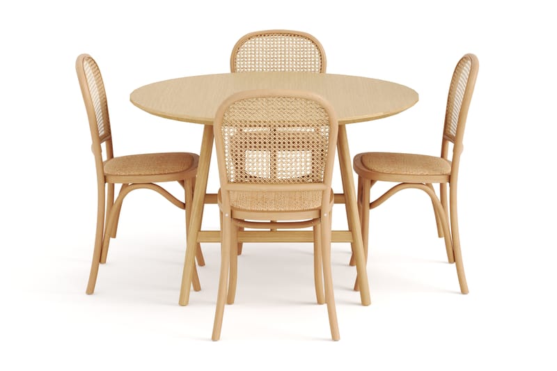 Jerup Spisebord 120 cm Rundt  med 4 Bjarshog Stoler - Natur - Møbler - Bord - Spisegrupper