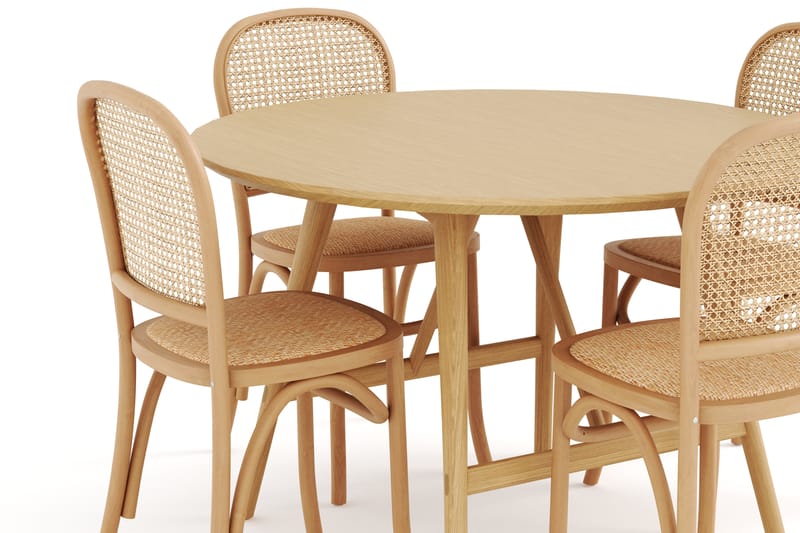 Jerup Spisebord 120 cm Rundt  med 4 Bjarshog Stoler - Natur - Møbler - Bord - Spisegrupper