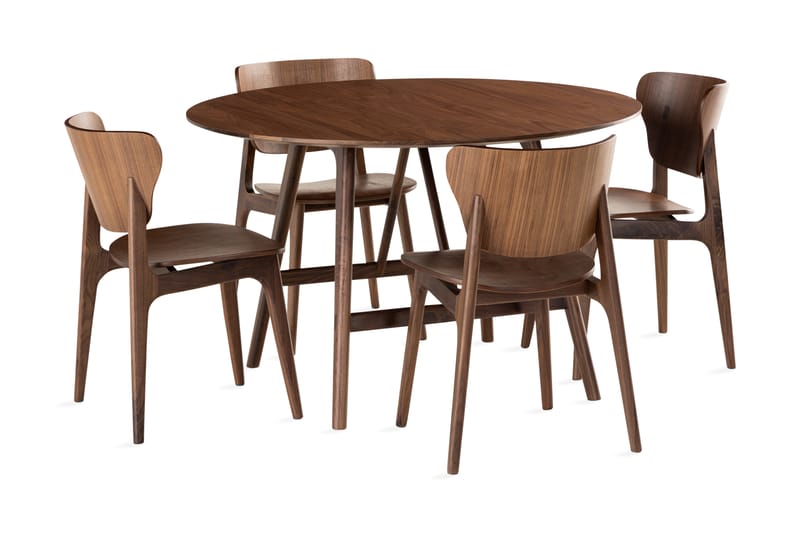 Jerup Spisegruppe 120 cm Rund inkl. 4 stoler - Valnøtt - Møbler - Bord - Spisegrupper