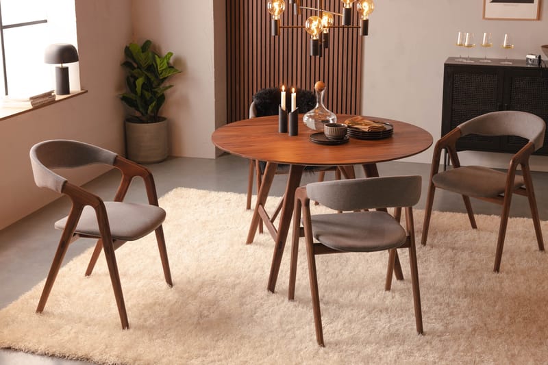 Jerup Spisegruppe 120 cm Rund inkl 4 Stoler - Valnøtt - Møbler - Bord - Spisegrupper