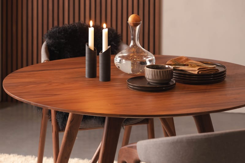Jerup Spisegruppe 120 cm Rund inkl 4 Stoler - Valnøtt - Møbler - Bord - Spisegrupper