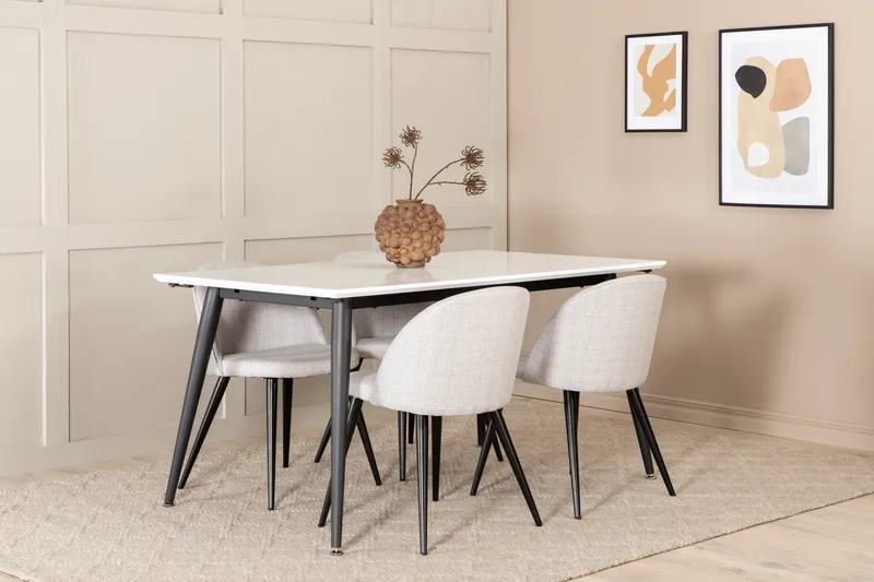 Jimms Forlengningsbar Spisegruppe 150 cm inkl. 4 Sedavi Stol, Hvit/Svart/Grå