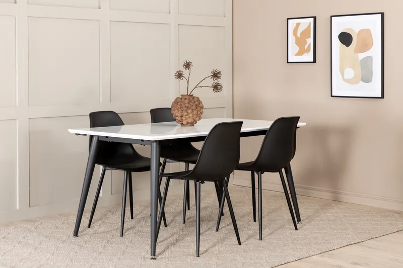 Jimms Forlengningsbar Spisegruppe 150 cm inkl. 4 Pontus Stol, Hvit/Svart