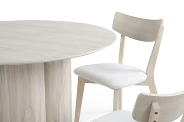 Juno spisegruppe 110 cm rund hvitlasert med 4 Amelia spisestoler med pute - Hvitlasert/Beige - Møbler - Bord - Spisegrupper