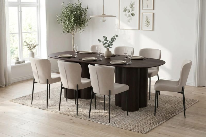 Juno spisegruppe rektangulær 220 cm røkt eik med 6 Elsie spisestoler - Røkt eik/Beige - Møbler - Bord - Spisegrupper