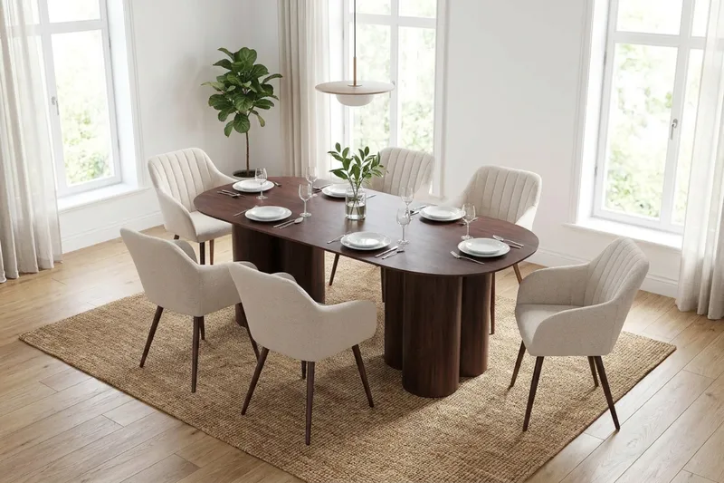 Juno spisegruppe rektangulær 220 cm valnøtt med 6 Filippa spisestoler - Valnøtt - Møbler - Bord - Spisegrupper