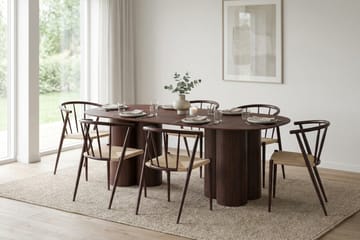 Juno spisegruppe rektangulær 220 cm valnøtt med 6 Winston spisestoler - Valnøtt - Møbler - Bord - Spisegrupper