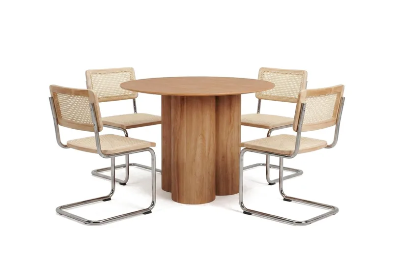 Juno spisegruppe rund 110 cm Eik med 4 Build spisestoler, Eik