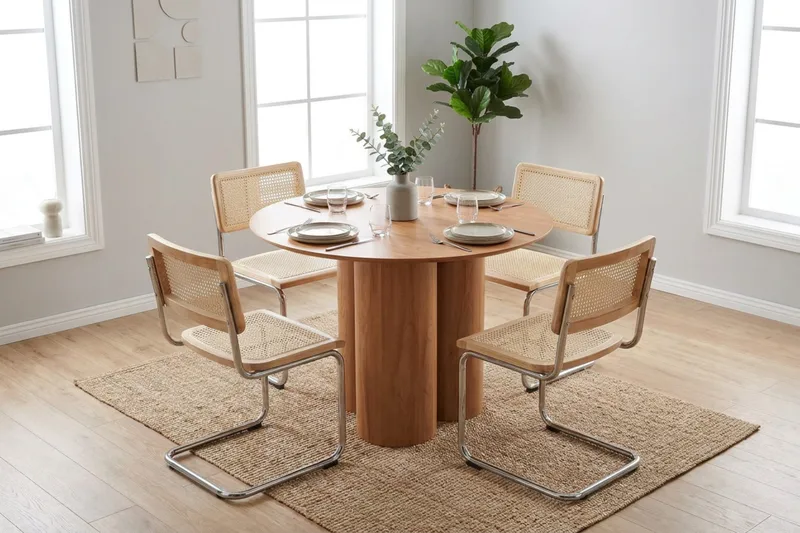 Juno spisegruppe rund 110 cm Eik med 4 Build spisestoler - Eik - Møbler - Bord - Spisegrupper