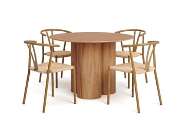 Juno spisegruppe rund 110 cm eik med 4 Elysia spisestoler - Møbler - Bord - Spisegrupper