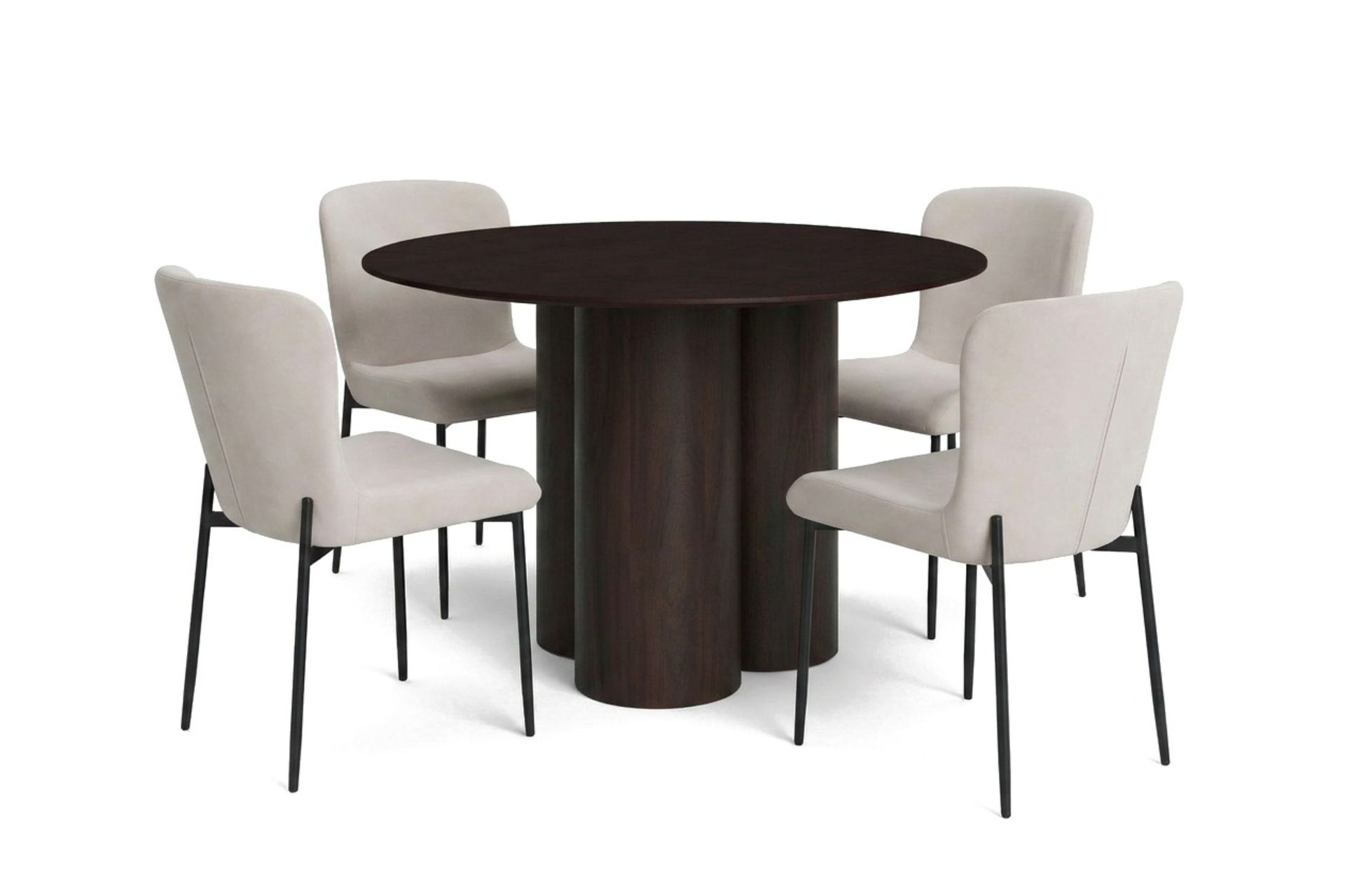 Juno spisegruppe rund 110 cm røkt eik med 4 Elsie spisestoler - Røkt eik/Beige