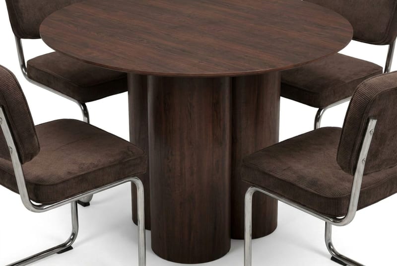 Juno spisegruppe rund 110 cm Valnøtt med 4 Milva spisestoler - Valnøtt - Møbler - Bord - Spisegrupper
