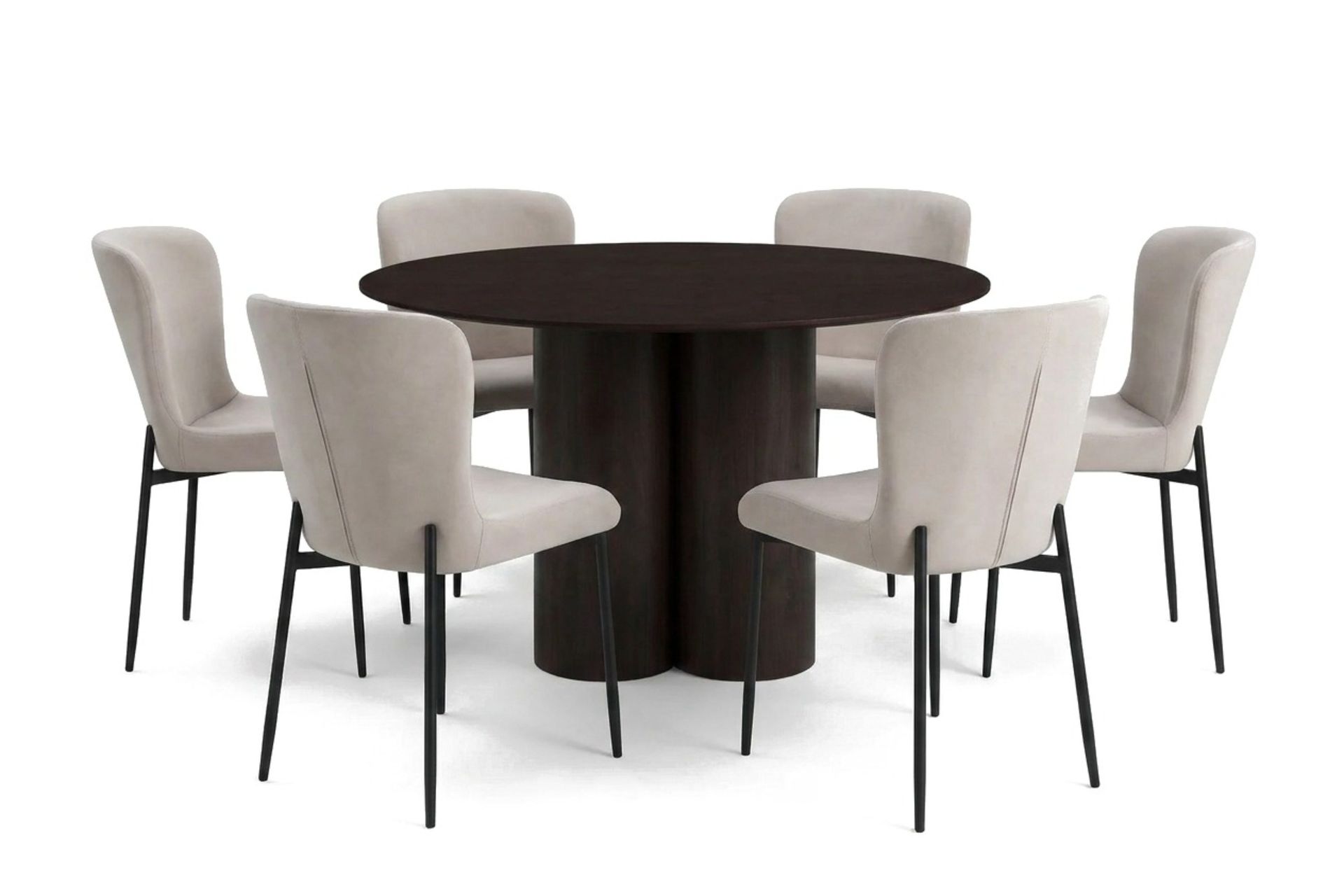 Juno spisegruppe rund 130 cm røkt eik med 6 Elsie spisestoler - Røkt eik/Beige