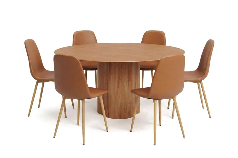 Juno spisegruppe rund 150 cm eik med 6 Nibe spisestoler, Eik