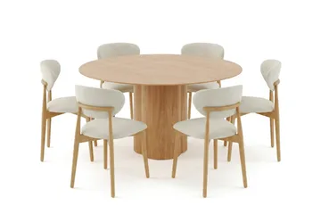 Juno spisegruppe rundt 150 cm eik med 6 Molly spisestoler