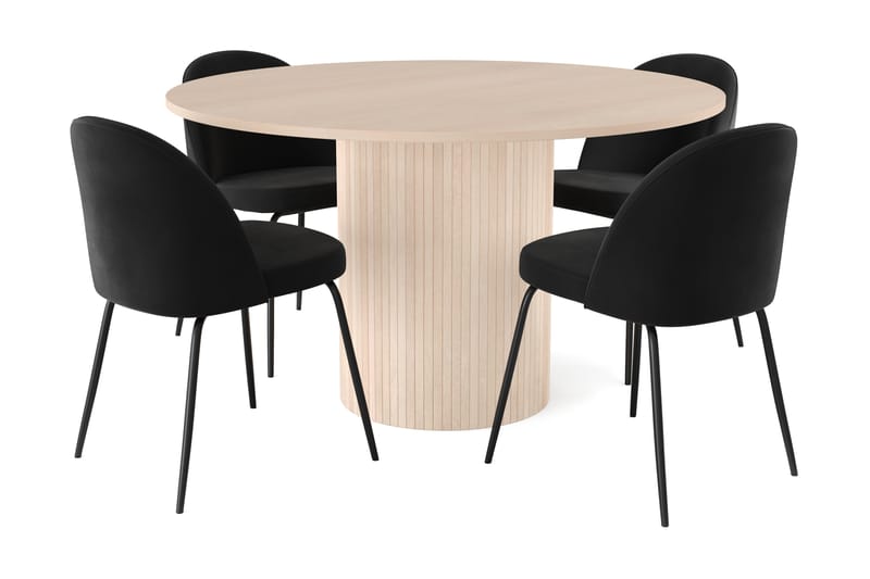 Kobberbo Spisegruppe 130 cm Rund inkl 4 Felipe Stoler - Beige/Svart - Møbler - Bord - Spisegrupper