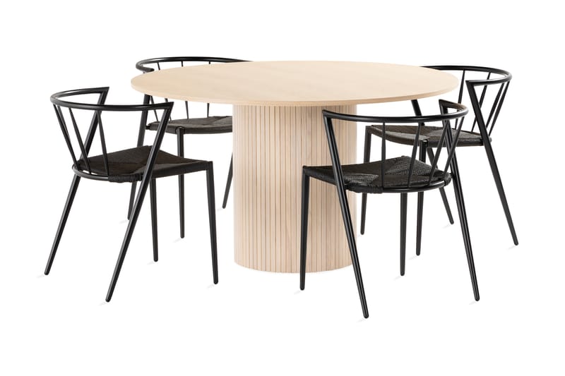 Kobberbo Spisegruppe 130 cm Rund inkl 4 Winston Stoler - Beige/Svart - Møbler - Bord - Spisegrupper