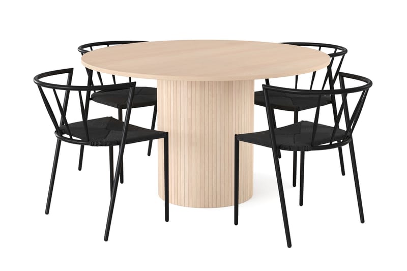 Kobberbo Spisegruppe 130 cm Rund inkl 4 Winston Stoler - Beige/Svart - Møbler - Bord - Spisegrupper
