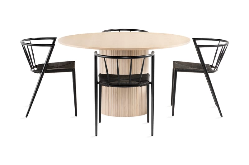 Kobberbo Spisegruppe 130 cm Rund inkl 4 Winston Stoler - Beige/Svart - Møbler - Bord - Spisegrupper