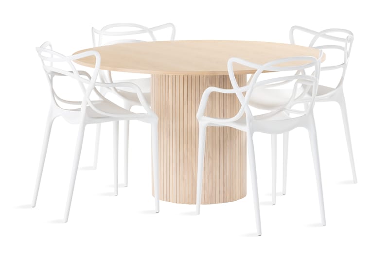 Kopparbo Spisegruppe 130 cm Rund inkl. 4 Daye Stoler - Beige / Hvit - Møbler - Bord - Spisegrupper