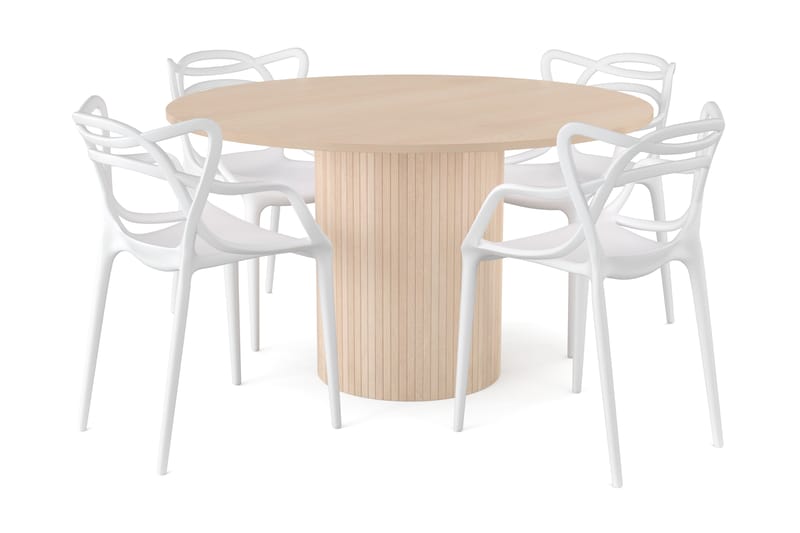 Kopparbo Spisegruppe 130 cm Rund inkl. 4 Daye Stoler - Beige / Hvit - Møbler - Bord - Spisegrupper