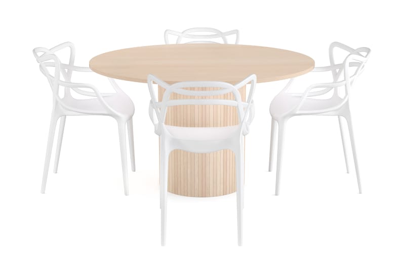 Kopparbo Spisegruppe 130 cm Rund inkl. 4 Daye Stoler - Beige / Hvit - Møbler - Bord - Spisegrupper