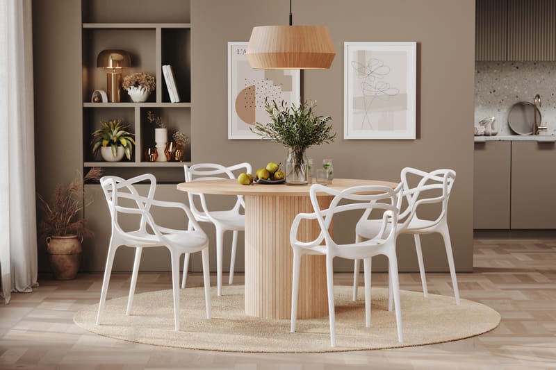 Kopparbo Spisegruppe 130 cm Rund inkl. 4 Daye Stoler - Beige / Hvit - Møbler - Bord - Spisegrupper
