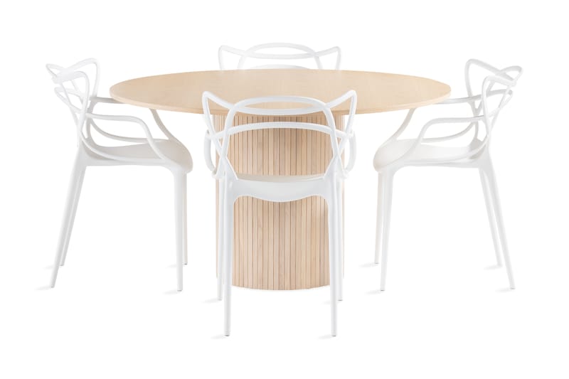 Kopparbo Spisegruppe 130 cm Rund inkl. 4 Daye Stoler - Beige / Hvit - Møbler - Bord - Spisegrupper