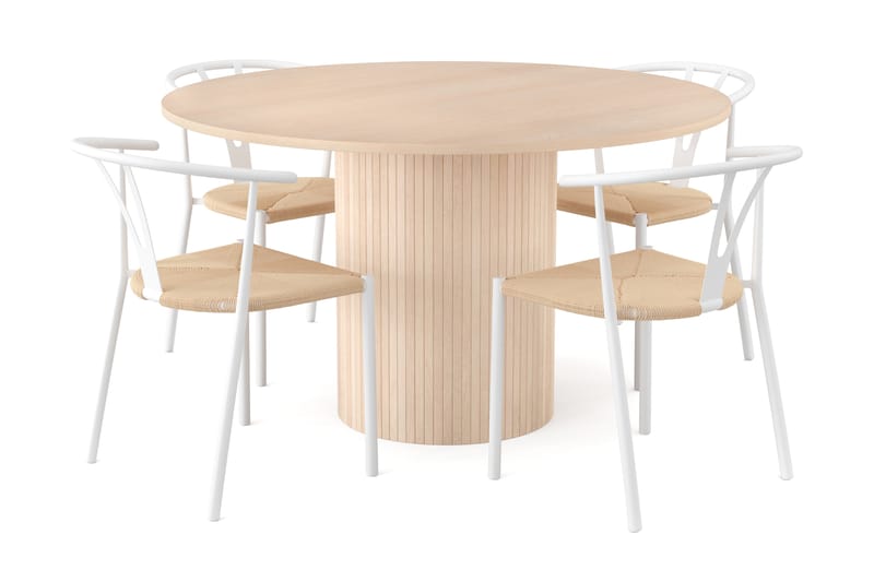 Kopparbo Spisegruppe 130 cm Rund inkl. 4 Elysia Stoler - Beige / Hvit - Møbler - Bord - Spisegrupper