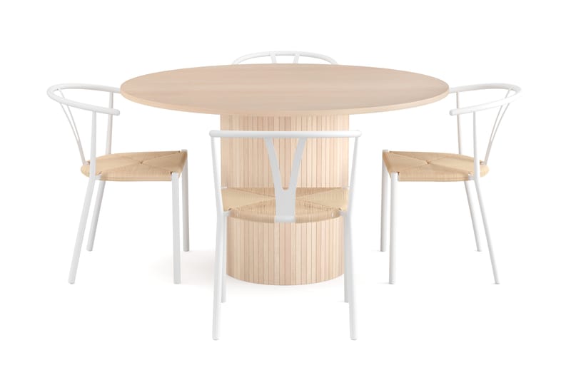 Kopparbo Spisegruppe 130 cm Rund inkl. 4 Elysia Stoler - Beige / Hvit - Møbler - Bord - Spisegrupper