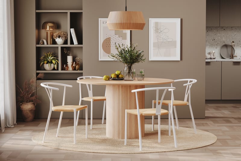 Kopparbo Spisegruppe 130 cm Rund inkl. 4 Elysia Stoler - Beige / Hvit - Møbler - Bord - Spisegrupper