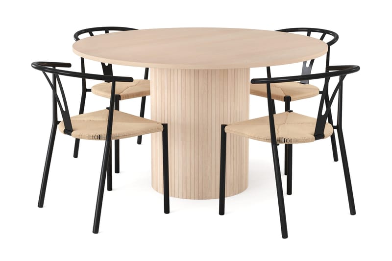Kopparbo Spisegruppe 130 cm Rund inkl. 4 Elysia Stoler, Beige / Svart