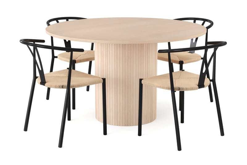 Kopparbo Spisegruppe 130 cm Rund inkl. 4 Elysia Stoler - Beige / Svart - Møbler - Bord - Spisegrupper