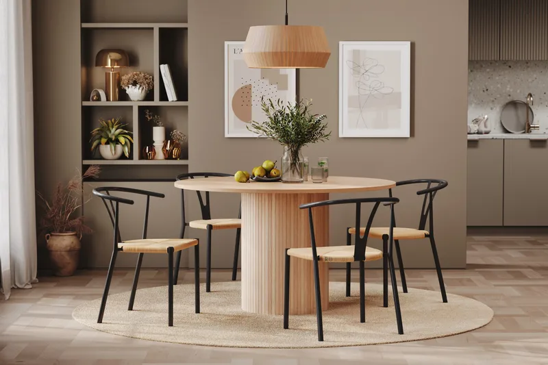 Kopparbo Spisegruppe 130 cm Rund inkl. 4 Elysia Stoler - Beige / Svart - Møbler - Bord - Spisegrupper