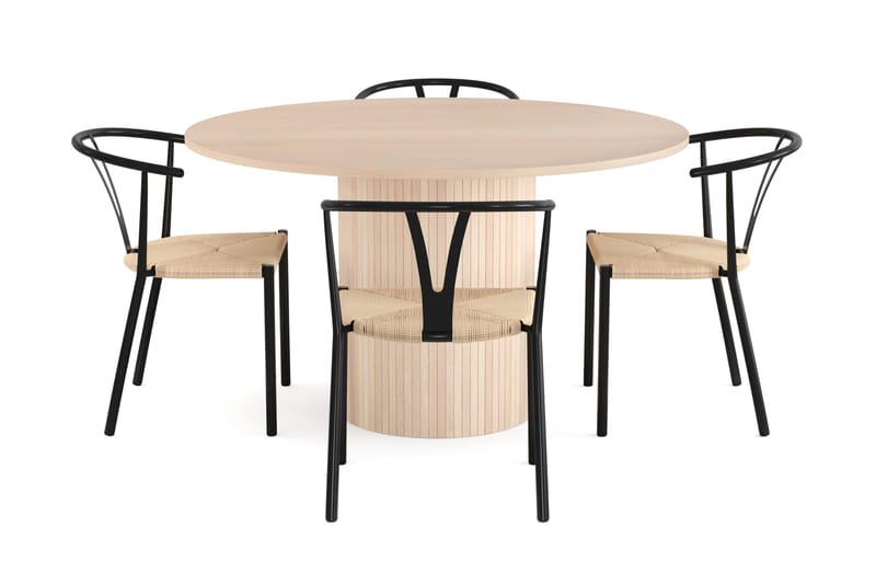 Kopparbo Spisegruppe 130 cm Rund inkl. 4 Elysia Stoler - Beige / Svart - Møbler - Bord - Spisegrupper